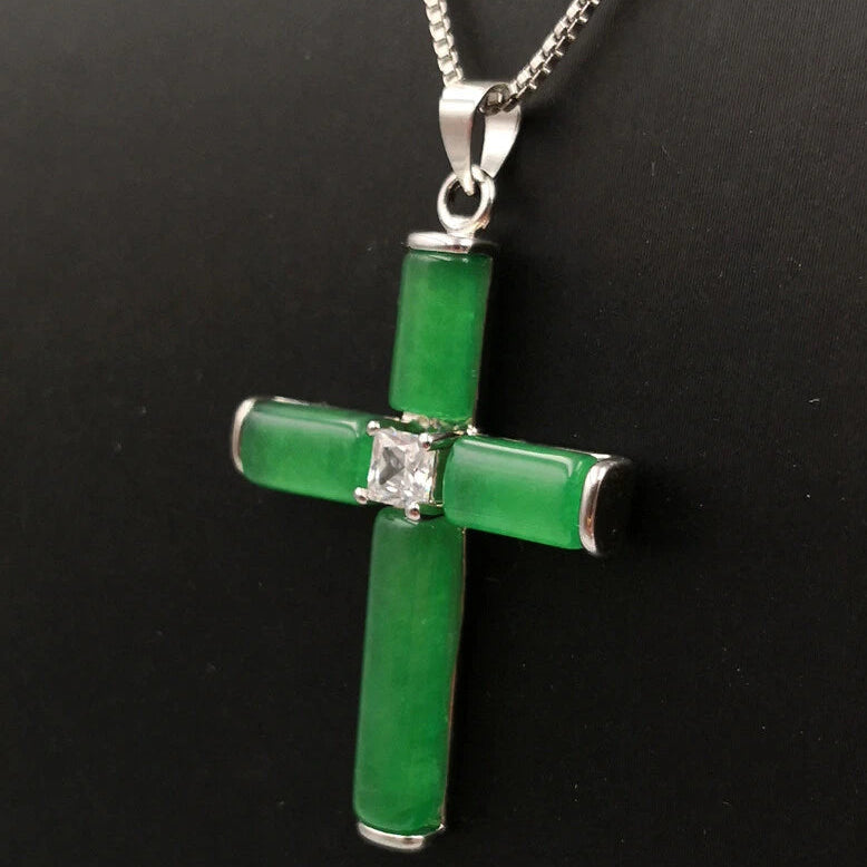 Jade Zirconia Cross Necklace