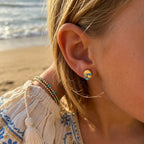 Gold Turquoise Line Oval Earrings