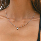 Gold Beaded Necklace with Opal Pendant