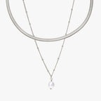 Herringbone Choker with Pearl Pendant Bundle