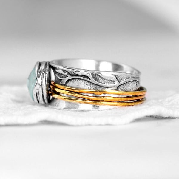 Aquamarine Spinner Silver Ring