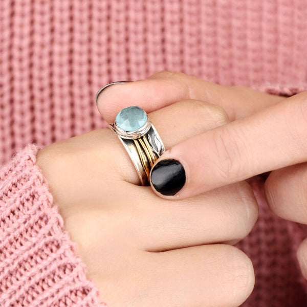 Aquamarine Spinner Silver Ring