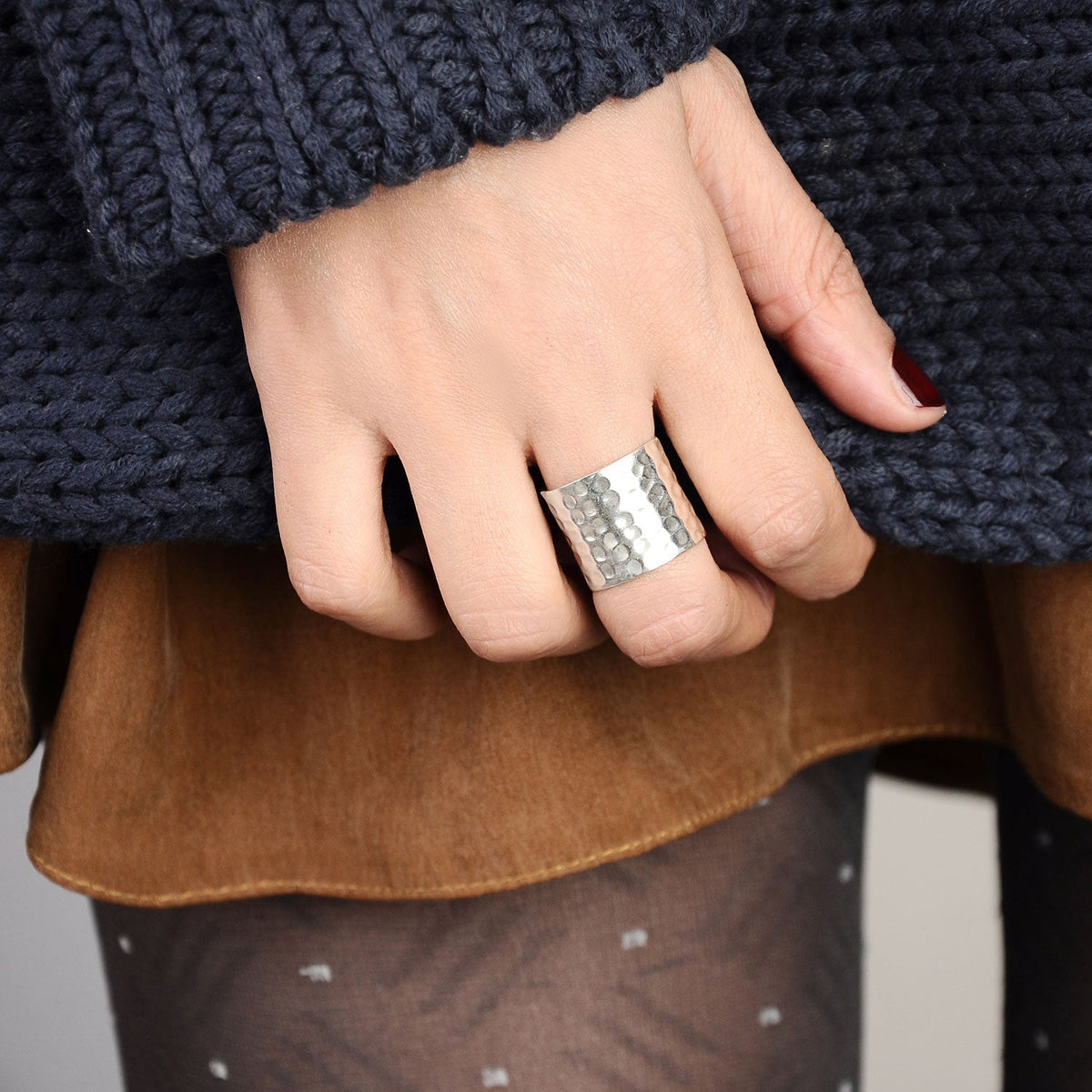 Hammered Wide Band Ring