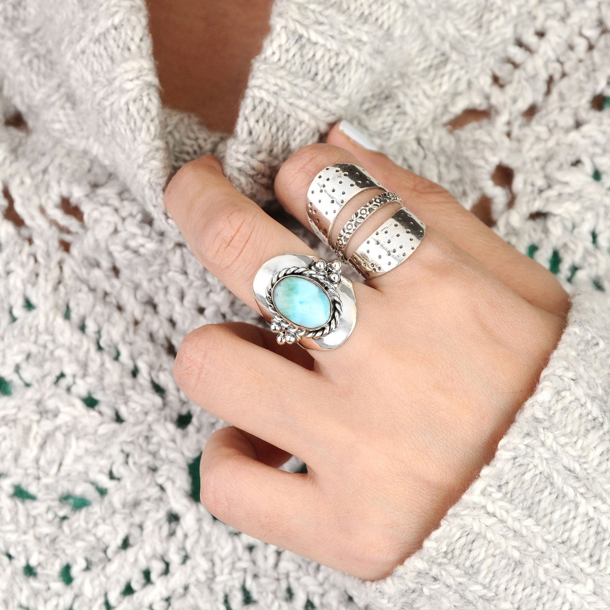 Larimar Silver Boho Ring