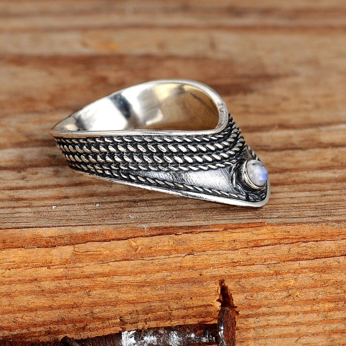 Chevron Moonstone Silver Ring
