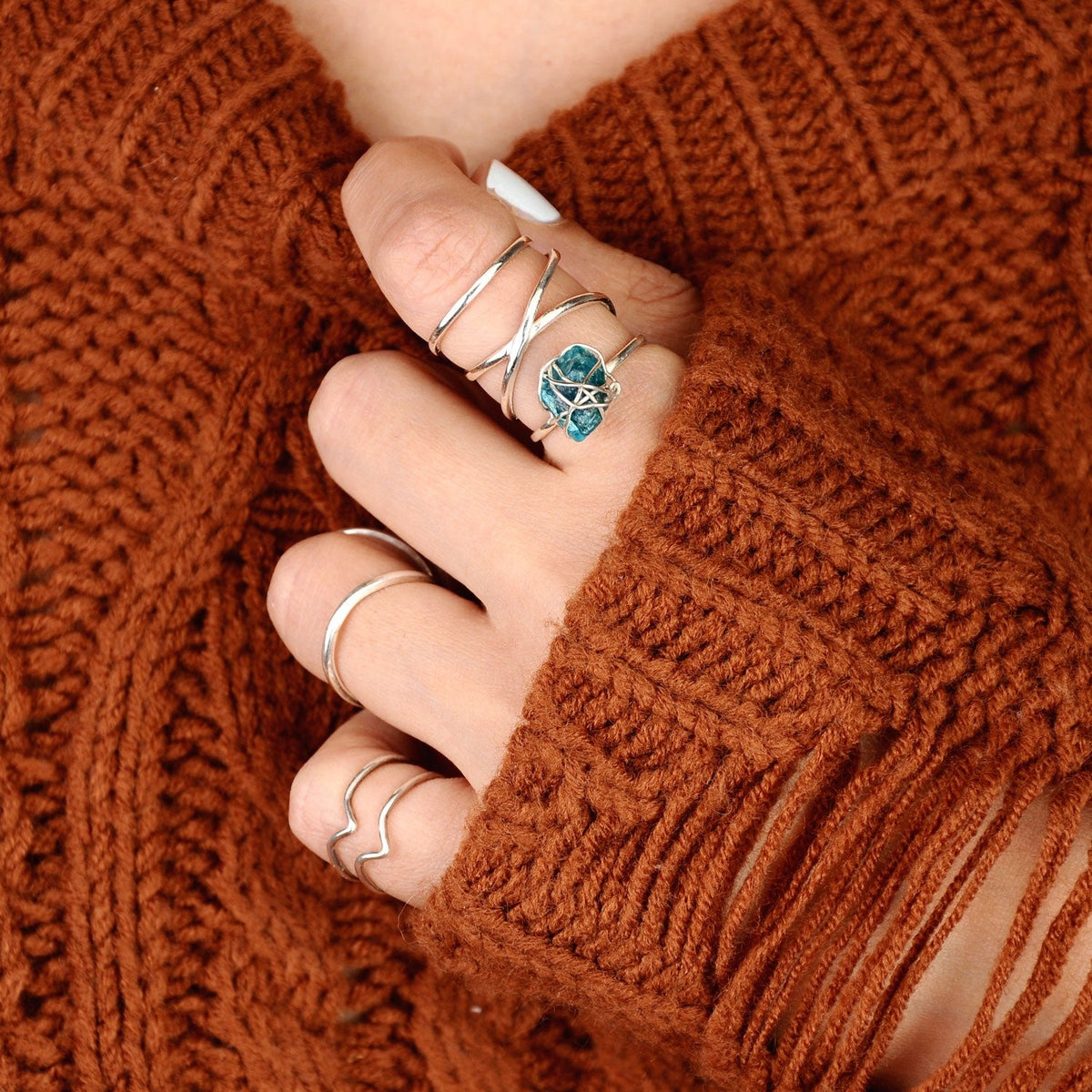 Apatite Wire Wrapped Ring