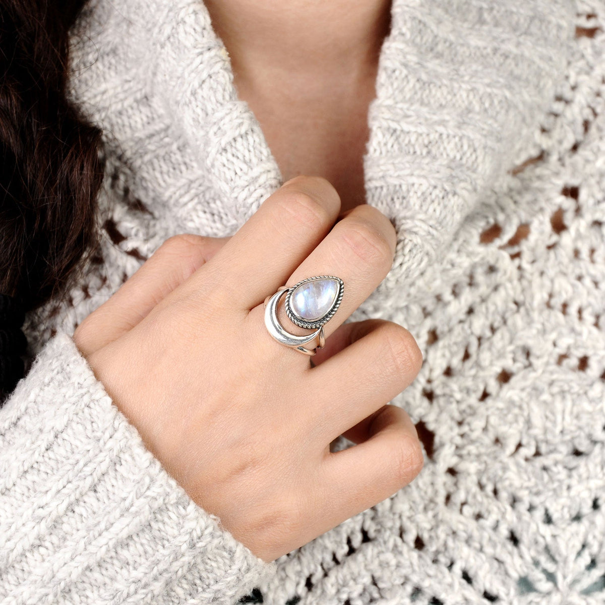 Crescent Moon Moonstone Ring