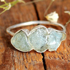 Three Stone Raw Aquamarine Ring
