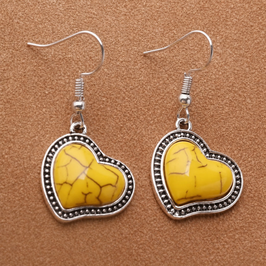Boho Yellow Heart Earrings